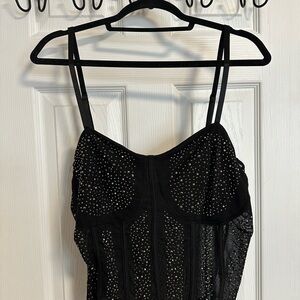 Zenobia Black Sheer Rhinestone Top